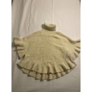 By Anthropologie Women's Cream Short Sleeve Turtleneck Fuzzy Poncho Sm/Med